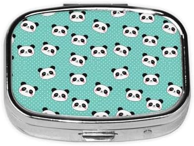 AM/PM Pill Organizer Small Travel Case Medication Reminder Supplement Box Nurse, Kawaii Panda Face Polka Dot Teal Mint Green