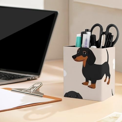 Fashion Pen Cup Pencil Holder Makeup Brush Storage Leather Desk Organizer Wiener Dog Doxie Dachshund Weiner Dog Pet Dogs