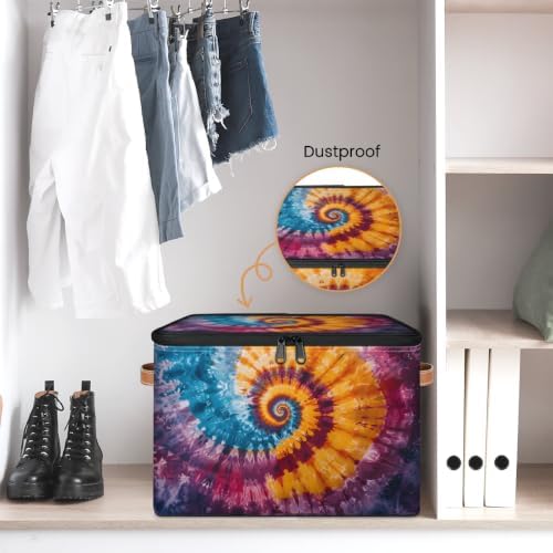 Rainbow Tie-Dye Storage Box with Zipper Lid | Collapsible, Fabric, Storage Bin, Handle, Large, Closet Organizer, Containers, Bedroom, Home, Tie Dye