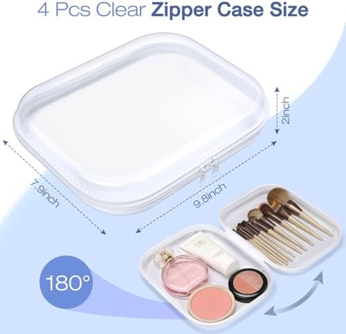 Clear Hard Shell Zipper Case, 4 Pack Diaper Bag Organizer Pouches, Toiletry Bag for Travel, Waterproof Makeup Bags for Cosmetic, Toy Storage Organizer Pencil Bag
