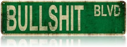 Bullshit Blvd Street Sign, Vintage Tin Sign, Wall Decor For Home Farmhouse Bar Cafe Garage, Indoor Outdoor Decoration For Man Cave Garage Holiday Gift 16x4 Inch