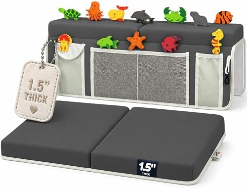 Supa Ant Bath Kneeler –8 Suction Cups & 1.5" Padding.Certified Non Toxic Bath Kneeling Pad for Bath Tub & 5 Bath Toy Organizer. Fast Dry Baby Bath Kneeler and Elbow Rest Pad Set Charcoal