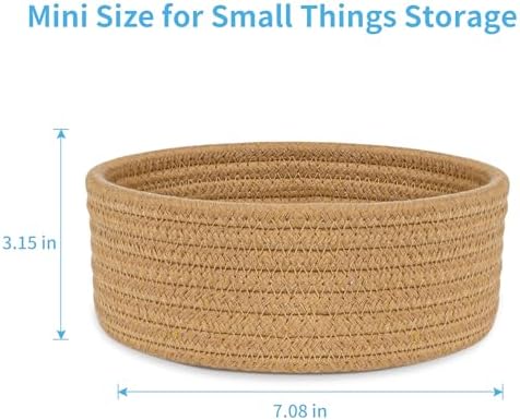 ABenkle 2 Pack Small Baskets, Cotton Rope Woven Basket, Cute Mini Tiny Storage Baskets, Decorative Boho Basket for Nursery Living Room Bedroom Shelf, Empty Gift Basket - Brown