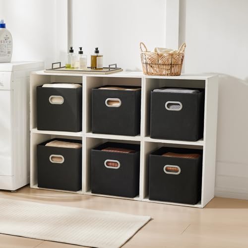 MAX Houser 6 Pack Foldable Fabric Storage Bins with Handles, Black | 6 pack cloth storage bins with dual carry handles, Foldable Storage Cubes Organizer Baskets, ideal for home bedroom closet