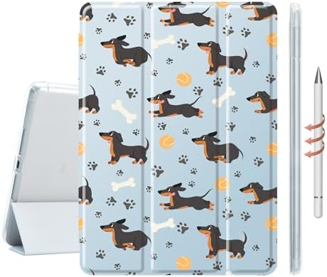 Cute Dachshund Case for 13" iPad Pro(2024), Clear TPU Smart Stand Back Cover with Pencil Holder, Auto Wake/Sleep Foldable Shockproof Protective Case