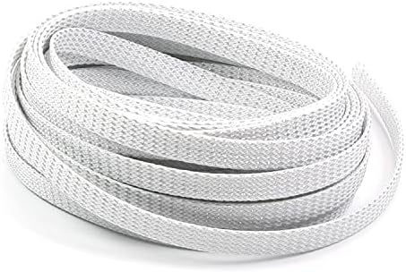 Jutagoss PET Expandable Braided Cable Sleeve, 32.8ft - 3/8 inch Silver White Cable Management Sleeve, Wire Loom Tube Cord Protector for USB Cable, Power Cord, Audio Video and More, 1Pc