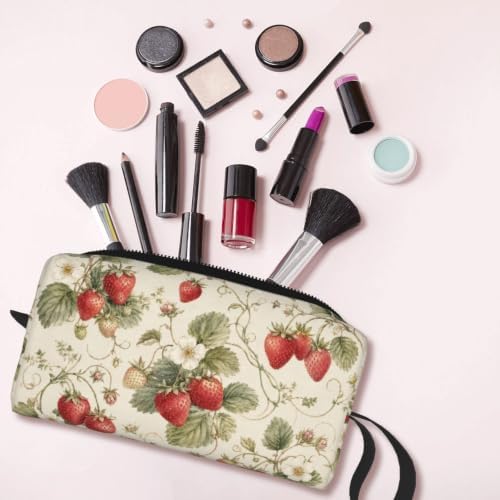 Strawberry Small Makeup Bag, 600D Oxford Cosmetic Pouch for Women | Strawberry Cosmetic Bag, Double-Sided Printed Toiletry Pouch with Foam Padding for Women, Travel, Gym, Weekend and Daily