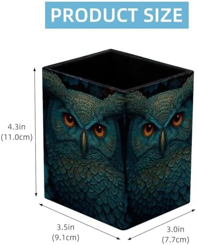 Owl Pen Holder for Desk Decor, Rectangular PVC Leather Pencil Cup for Desk Pen Organizer, Makeup Brush Holder for School, Home, Office