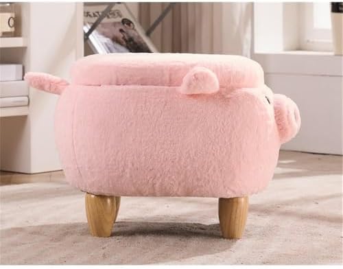 Home 2 Office Pig Storage Ottoman Stool for Bedroom, Playroom or Nursery Decor, Soft Animal-Shaped Ottoman with Wooden Legs