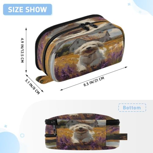 SUABO Pet Dog Oil Painting Pencil Case Large Pen Stationery Bag | Pencil Pouch Stationery Organizer with Compartments, Transparent PVC Layer, School Office Supplies for Kids Adults
