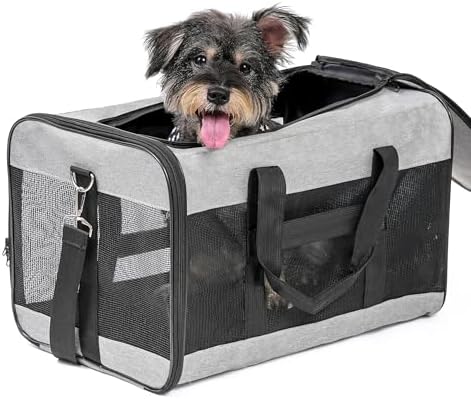Conlun Dog Carrier Soft Sided, Large Cat Carrier with Inner Safety Leash, Pet Transport Carrier for Large Cats and Medium Dogs up to 20 Lbs, Collapsible Travel Puppy Carrier Bag -Gray L | with Inner Safety Leash, Pet Transport Carrier for Large Cats an...