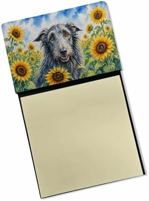 Caroline's Treasures Scottish Deerhound in Sunflowers Watercolor Sticky Note Holder Refillable Dispenser Desk Accessory 3x3 Pad Gift