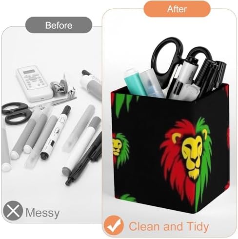 Square Pen Holder Waterproof Multifunctional Desk Organizer For Office Home Jamaican Rasta Flag Rastafarian Reggae Lions