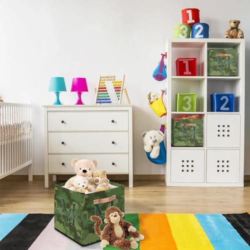 Personalized Storage Baskets for Organizing, Foldable Storage Bins with Handles Custom Cute Basket for Boys, Girls, Pet, Clothes, Blanket, Bedroom Nursery Toy Storage Gift,13 x13 x13 In,Camouflage