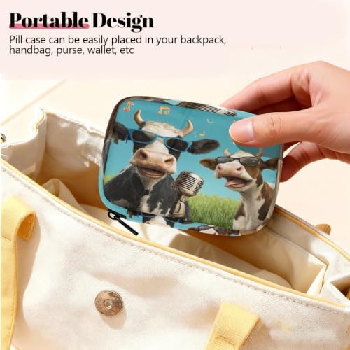 Travel Pill Organizer Two Music Cows Art Small Pill Case