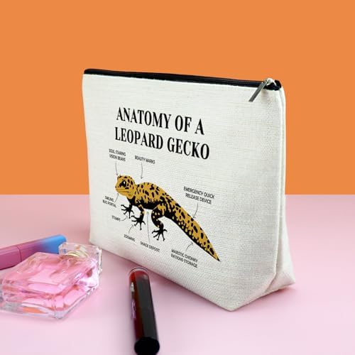 Gecko Lizard Gifts Leopard Gecko Makeup Bag Reptile Lover Gifts Animal Themed Cosmetic Bag Animal Lover Gift Reptile Geckos Owner Gift Travel Bag With Zipper(Anatomy Of A Leopard Geckos White Bag