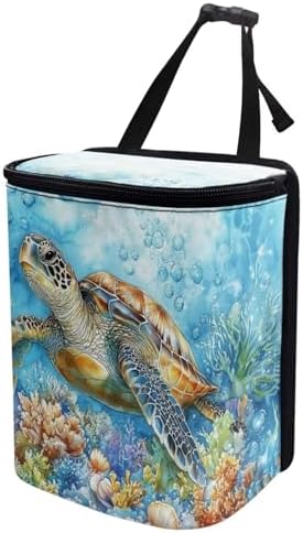 Car Trash Bin Collapsible Car Organizers and Storage for Front Seat Multipurpose Trash Bag Automotive Garbage Can Car Accessories Interior Car Organizer, Sea Turtle Print