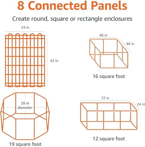 Amazon Basics Foldable Octagonal Metal Exercise Dog Playpen, Indoor/Outdoor, Single Door, 8 Panels, 24 x 42 Inches, Portable Pet Fence, Large, Black