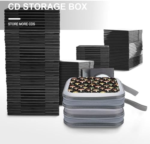 Portable CD Holder Case with Strap Dark Wild Mushrooms, 40-Capacity Hard Plastic Storage Binder, Protective Wallet for Car Office Travel