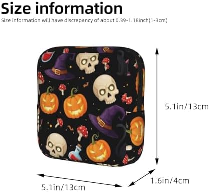 Portable Sanitary Napkin Pouch Halloween Gothic Witch Black Cat Bat Pumpkin Skull Mushroom, Cute Polyester Feminine Care Bag with Zipper, Ideal Gifts for Ladies Outdoor Travel