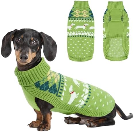 Lelepet Dachshund Sweater Turtleneck Dog Sweaters for Small Dogs (XS-XL) | Pullover Knitted Dog Coat,Cold Weather Dachshund Clothes,Fall/Winter Cozy Outfit for Wiener Dog,Stretchy Knitwear,Grass Green