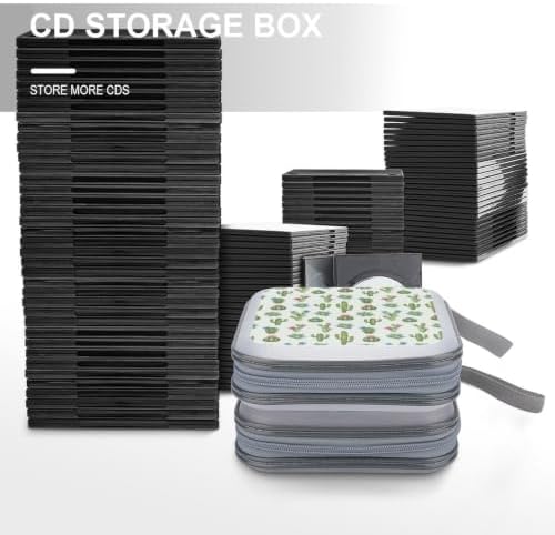 DVD Case 40 Capacity Cactus Flower CD Holder Organizer Zipper Wallet | Disc Collection Storage Bag for Music Movie Game, Cactus Flower Hard Plastic, Hand Strap