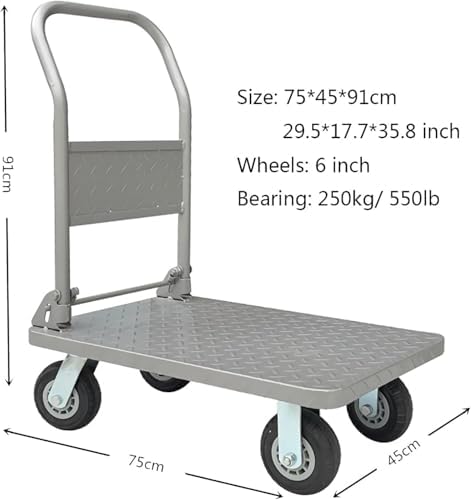 Portable Folding Hand Cart - Heavy-Duty Steel Platform Trolley with Swivel Wheels & Ergonomic Handle - Ideal for Outdoor Transport of Goods and Luggage