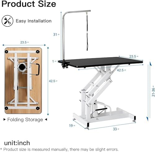 Hydraulic Pet Grooming Table, 42'' Durable Foldable Dog Grooming Table Suitable for Small Medium Large Dogs, Heavy-Duty Pet Grooming Table Drying Table with Adjustable Arms