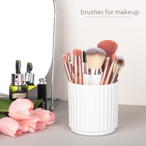 360 Rotating Makeup Brush Holder Make Up Brushes Organizer, Stripe White