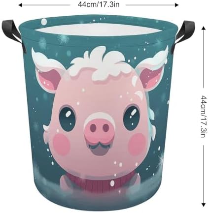 Laundry Hamper with Handle Snow Pets Laundry Basket Waterproof Dirty Clothes Hamper Circular Organizer Basket Portable Storage Bin Decorative Basket for Living Room Kitchen Bathroom Car