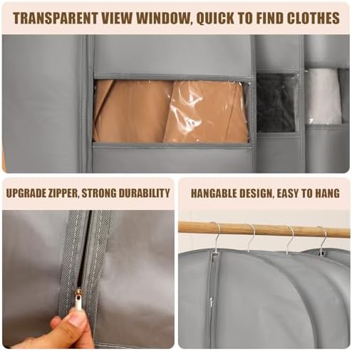 Kimmama Garment Bag for Hanging Cloth, Suit Protect Cover, 23.6" x 43.3" | PEVA Clothes Cover, For Suit, Shirt, Coats, Kids Dress, Clear Windows, Dustproof, Keep Dry