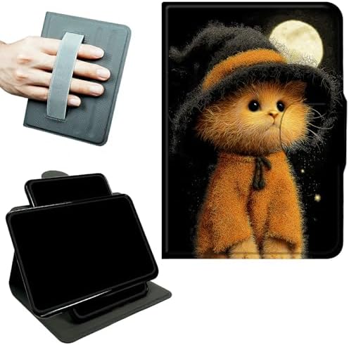 Rotating Handle Case for Samsung Galaxy Tab S8 Plus 2022/S7 FE 2021/S7 Plus 2020 12.4 Inch, 360 Degree Swivel Kickstand with Magnetic Closure Leather Protective Cover, Black Hat Kitten