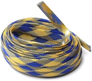 Jutagoss PET Expandable Braided Cable Sleeve, 32.8ft - 9/16 inch Blue Yellow Cable Management Sleeve, Wire Loom Tube Cord Protector for USB Cable, Power Cord, Audio Video and More, 1Pc