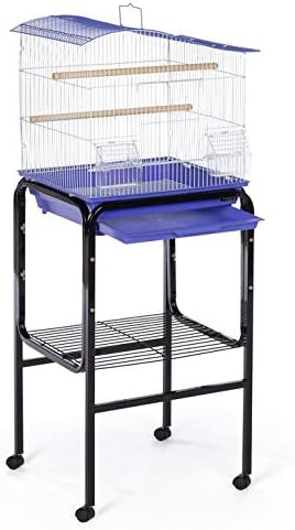 Prevue Pet Products Bird Cage Stand with Shelf, Black (SP445BLK) | Small Metal Cage Stand with Rolling Wheels, Bird Stands for Inside with Storage