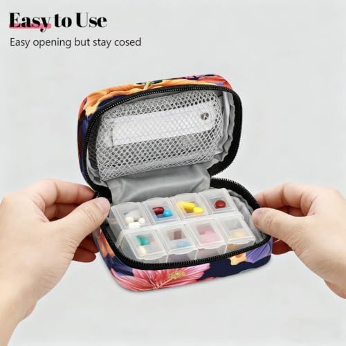Travel Pill Organizer Navy Tropical Flower Small Pill Case