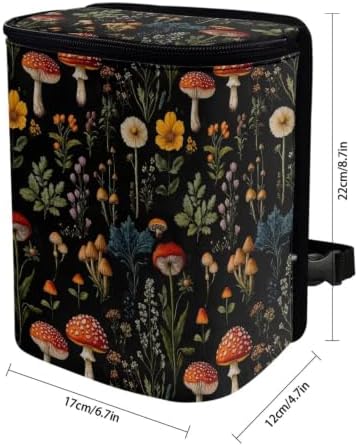 Mushroom Floral Print Car Trash Can with Lid Organizer Multipurpose Trash Bin Decoration for Women Universal for Cars,Sedans, SUVs & Trucks
