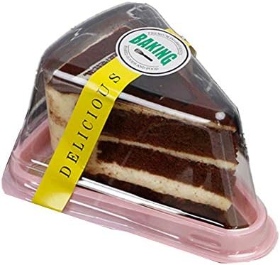 Set of 50 Cake Slice Container Cheesecake Cake Slice Container Holder | Transparent Plastic Cakes Box (Pink)