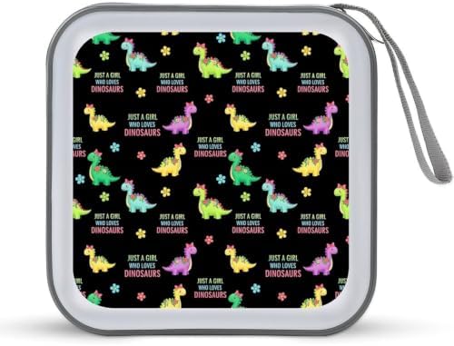 CD Case Holder with 40 Capacity, Cute Dinosaurs Disc Organizer Binder | Portable DVD Case, Just A Girl Who Loves Cute Dinosaurs, Sturdy Zipper, Carry Handle, Hard Plastic Car Accessories
