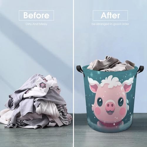 Laundry Hamper with Handle Snow Pets Laundry Basket Waterproof Dirty Clothes Hamper Circular Organizer Basket Portable Storage Bin Decorative Basket for Living Room Kitchen Bathroom Car