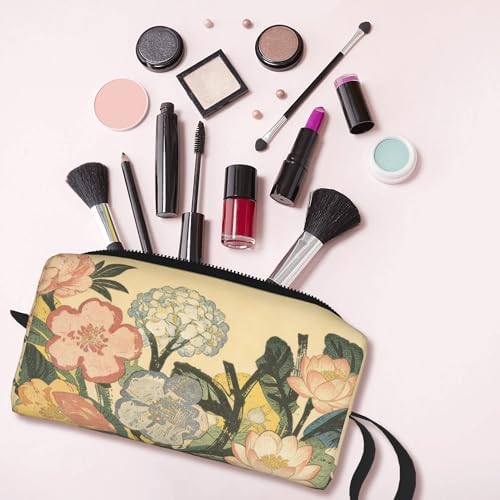 Vintage Floral Makeup Bag for Women with Wrist Strap | Durable 600D Oxford Fabric Cosmetic Organizer,Compact Travel Pouch with Handle for Gym & Daily Use