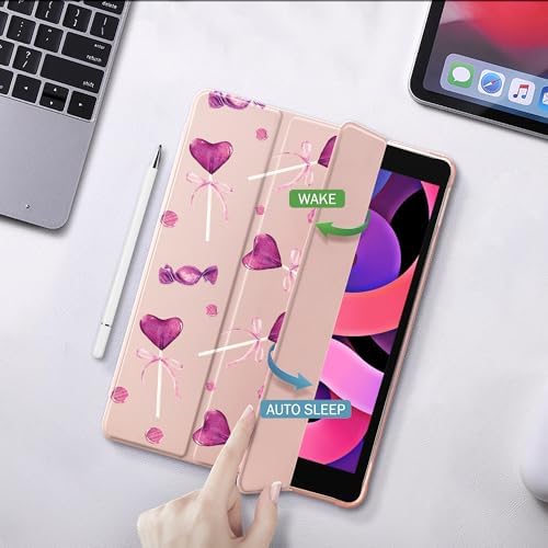 Cute Pink Lolipop Case for 11" iPad Air(2024), Clear TPU Smart Stand Back Cover with Pencil Holder, Auto Wake/Sleep Foldable Shockproof Protective Case