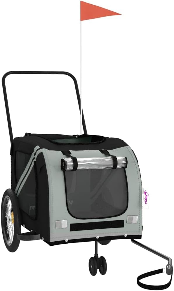 Pet Bike Trailer for Medium Dogs, Oxford Fabric Dog Bicycle Cargo Cart with Iron Frame, Orange and Gray