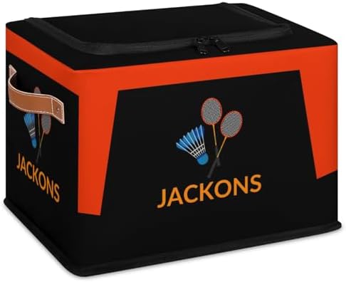 Custom Storage Basket with Zipper Lid, Badminton Theme Foldable Fabric Storage Boxes Decorative Closet Shelves Clothes Organizer Container Cubes with Handle 1PCS