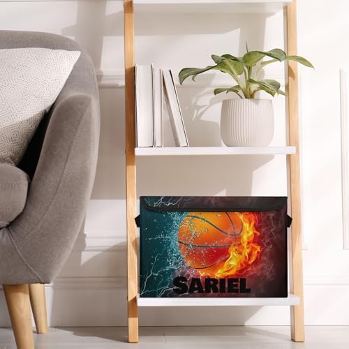 Basketball Storage Bin with Lid Personalized Storage Baskets for Organizing Foldable Closet Organizers with Handles,Cute Basket for Boys Girls for Clothes Blanket Pet Dog Toy Basket Storage (2 Pack)