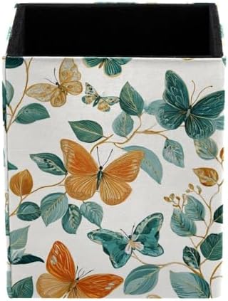 Butterfly Pen Holder for Desk Decor, Rectangular PVC Leather Pencil Cup for Desk Pen Organizer, Makeup Brush Holder for School, Home, Office