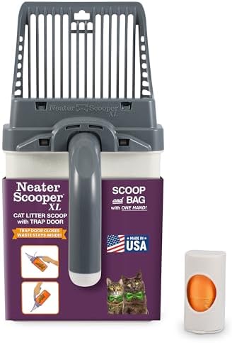 Neater Pet Brands Neater Scooper XL Cat Litter Scoop, 15 Refill Bags – Extra-Large Capacity Mess-Free Cat Litter Scooper with Bag for Large & Multiple Cats, Spill-Proof Litter Box Scooper with Holder