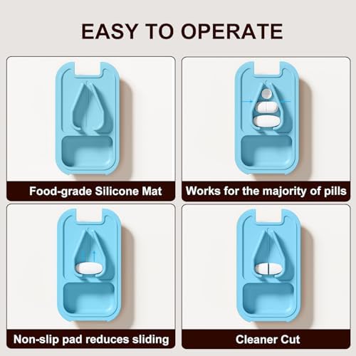 Pill Cutter | Pill Splitter for Small or Large Pills | Design in The USA| Cuts Vitamins |- Adjustable Splitter+ V-Shape Holder & Detachable Pad, Easy to Clean, Safe for Seniors, Kids, Pets-gray