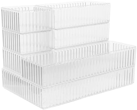 Plastic Drawer Organizer Trays and Raised Edges with Removable Dividers Stackable Pet Storage Bins 10pcs for Bathroom Counter, Vanity, Kitchen Gadgets, Makeup, Jewelry