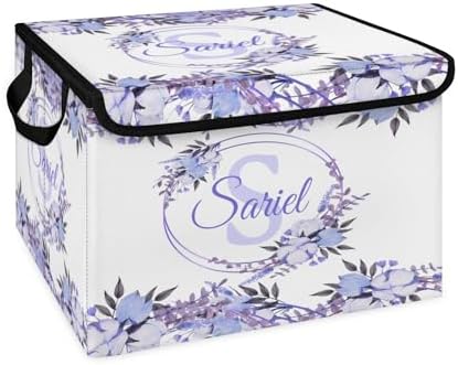 Purple Flower Storage Bin with Lid Personalized Storage Baskets for Organizing Foldable Closet Organizers with Handles,Cute Basket for Boys Girls for Clothes Blanket Pet Dog Toy Basket Storage 1 Pack