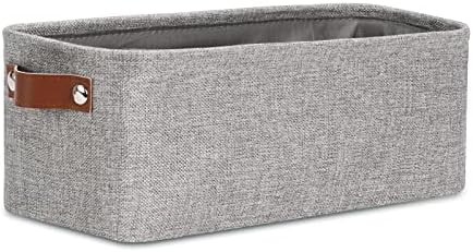 DULLEMELO Fabric Bathroom Storage Bin with Leather Handles, Narrow Organizer for Towels, Toilet Paper Rolls, Storage Basket for Back of Toilet, Vanities, Shelves & Cabinets (Gray)